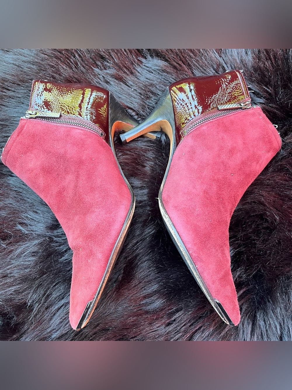 Donald J Pliner “Taila-KS” KidSuede Merlot Patent Leather Ankle Boots